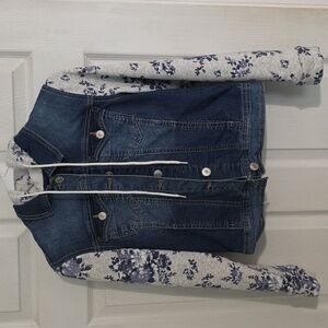 Wallflower Jean Jacket with Floral Print Sleeves and Hoodie